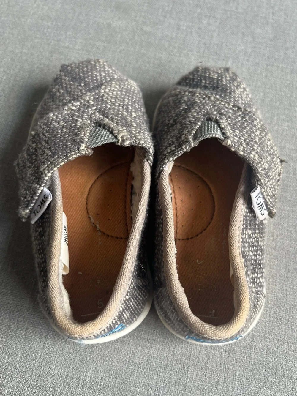TOMS Toddler Alpargatas Grey Herringbone Slip On Shoes - Size 5